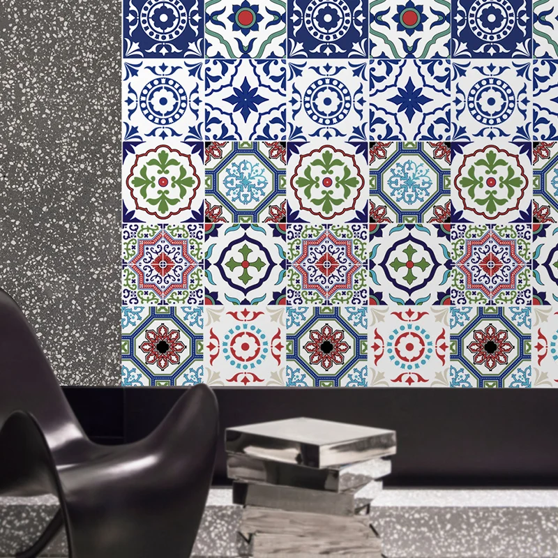 Panel de papel tapiz de mandala de estilo bohemio para cocina, arte de pared de 4,3 pies cuadrados en rojo, azul y verde,...