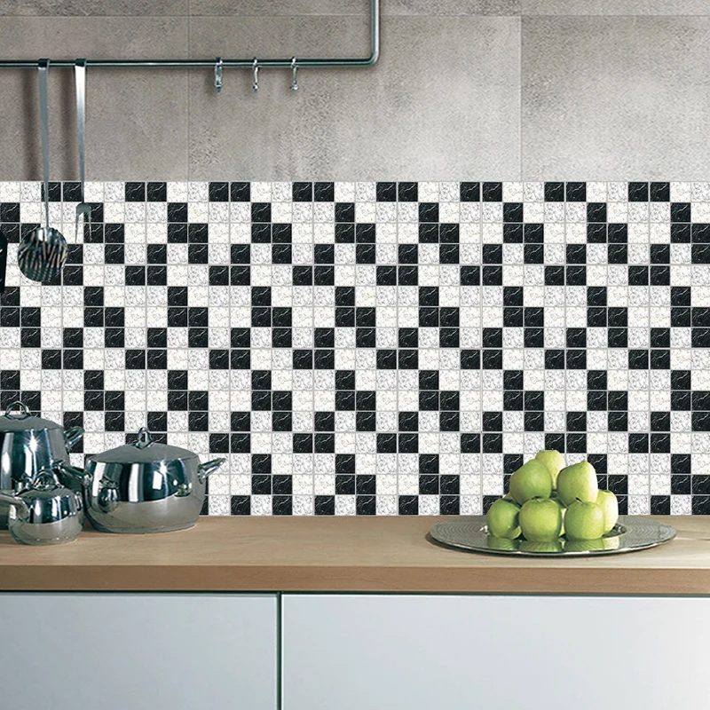 Panel de papel tapiz de mármol, mosaico moderno en blanco y negro, arte de pared para baño Clearhalo
