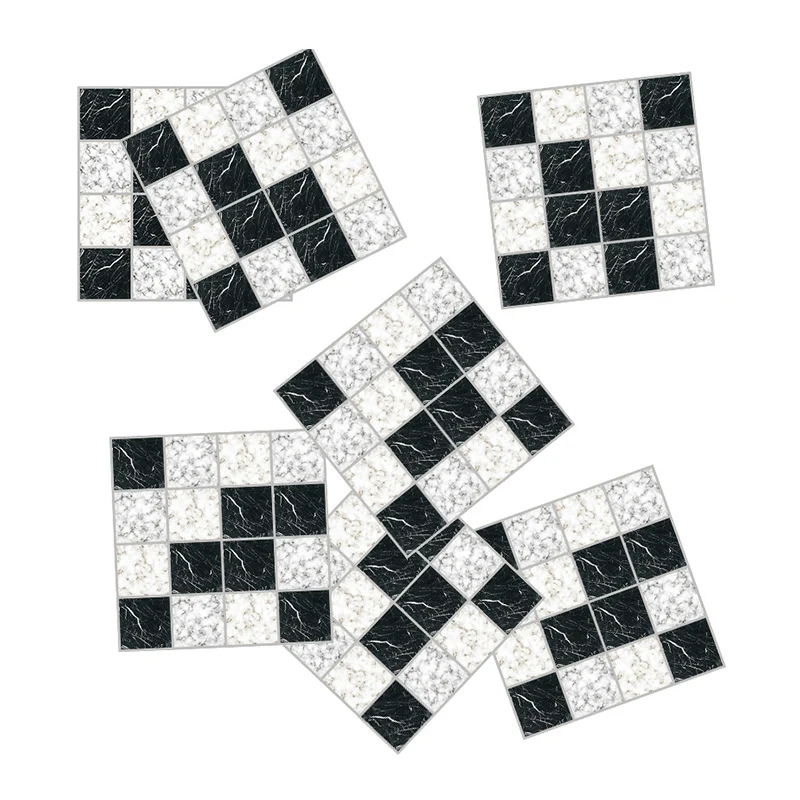 Panel de papel tapiz de mármol, mosaico moderno en blanco y negro, arte de pared para baño Clearhalo