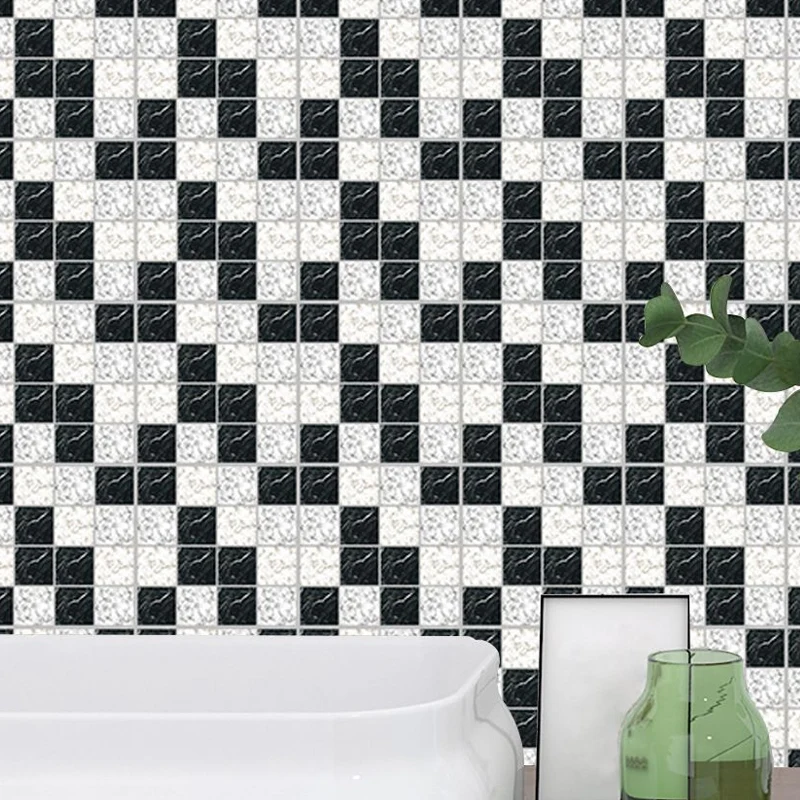 Panel de papel tapiz de mármol, mosaico moderno en blanco y negro, arte de pared para baño Clearhalo