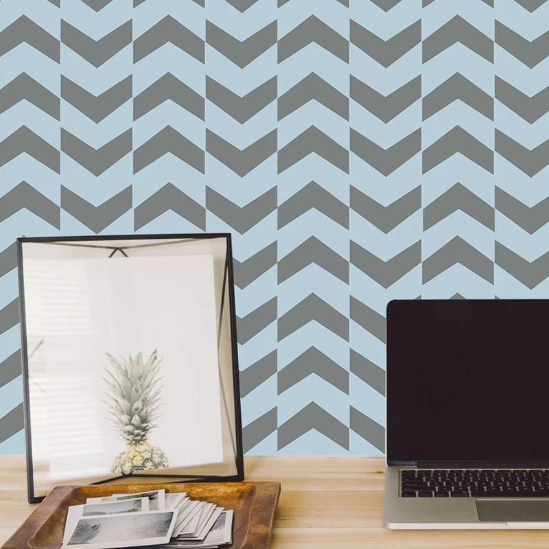 Paneles de papel tapiz con estampado de flechas simples, arte de pared autoadhesivo para sala de estar azul, 4' de largo x...