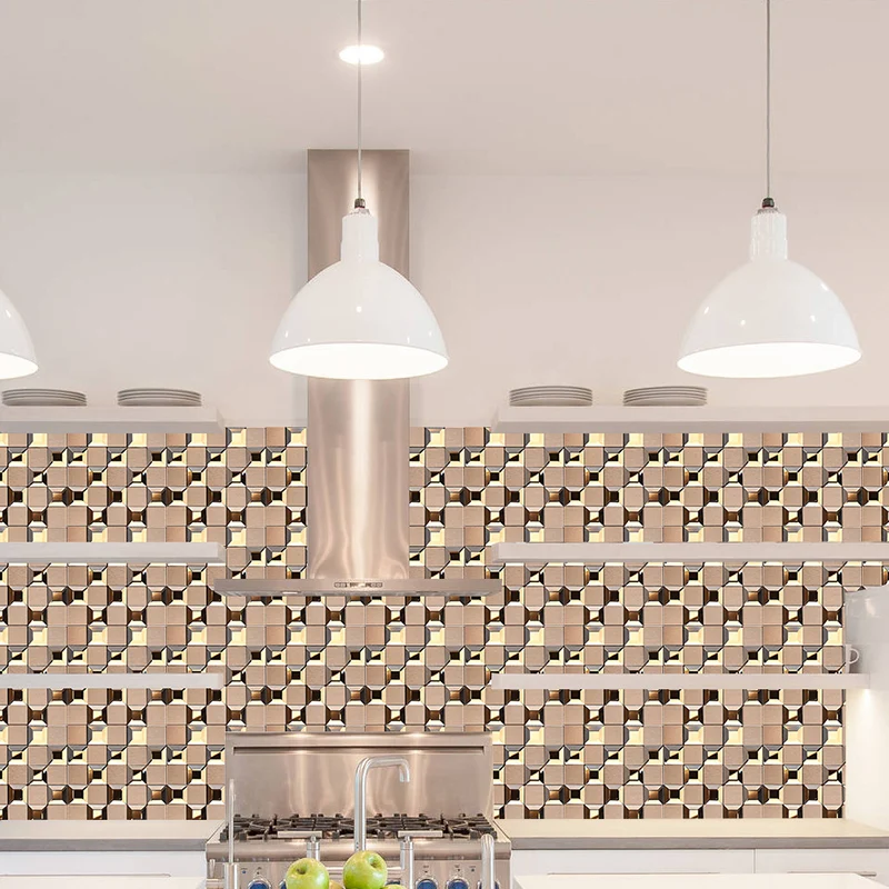 Paneles de papel tapiz cuadros de geometrí moderna, arte de pared marrón para pelar y pegar, para baño Clearhalo