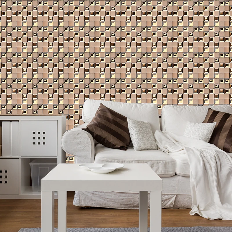 Paneles de papel tapiz cuadros de geometrí moderna, arte de pared marrón para pelar y pegar, para baño Clearhalo