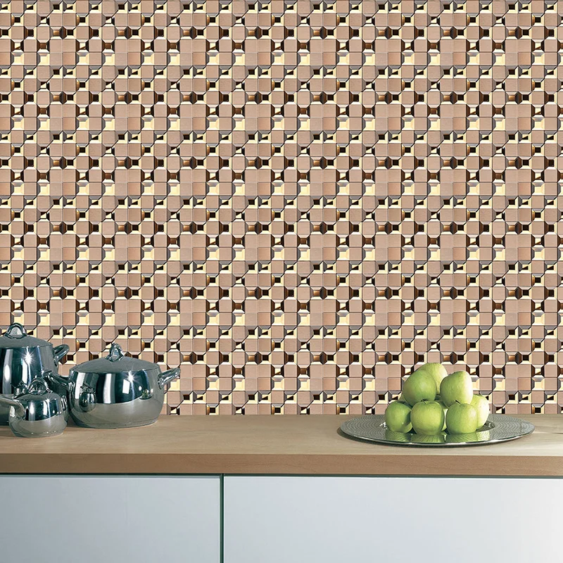 Paneles de papel tapiz cuadros de geometrí moderna, arte de pared marrón para pelar y pegar, para baño Clearhalo