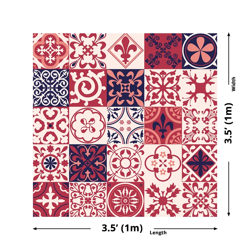Paneles de papel tapiz florales rojos, azulejos de mosaico, palitos de recogida bohemios, revestimiento de paredes para ba...