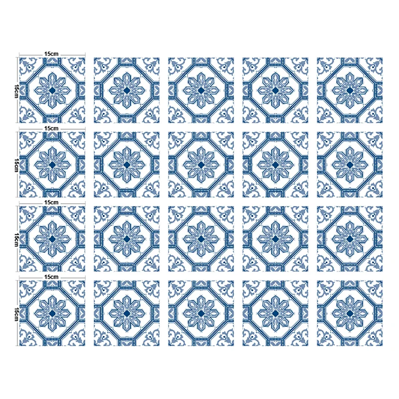 Paneles de papel tapiz de flores azules, revestimiento de paredes bohemio para baño autoadhesivo (20 piezas) Clearhalo