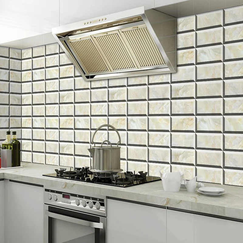 Paneles de papel tapiz lisos y extraíbles, decoración de pared de ladrillo 3D de imitación rural para baño (12 piezas) Bei...