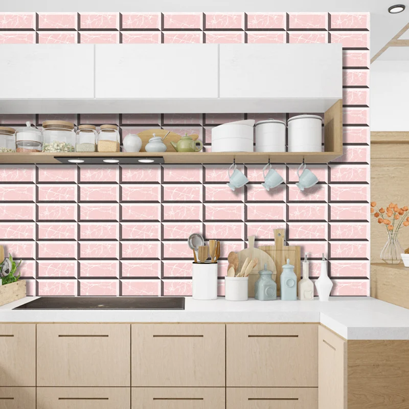 Paneles de papel tapiz lisos y extraíbles, decoración de pared de ladrillo 3D de imitación rural para baño (12 piezas) Bei...