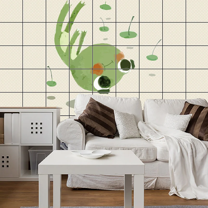 Papel pintado adhesivo de rana con estampado mano, decoración de pared de dibujos animados verde-amarillo para habitación...