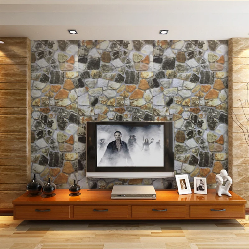 Papel pintado autoadhesivo con aspecto de piedra, decoración de pared de PVC de estilo industrial, 33' de largo x 17,5" de...
