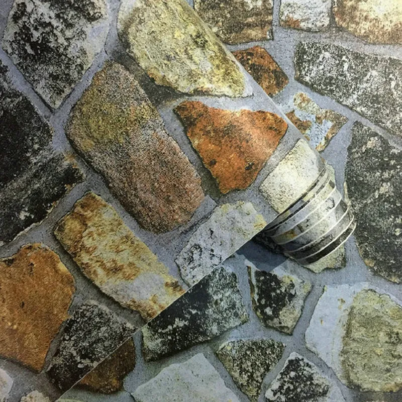 Papel pintado autoadhesivo con aspecto de piedra, decoración de pared de PVC de estilo industrial, 33' de largo x 17,5" de...