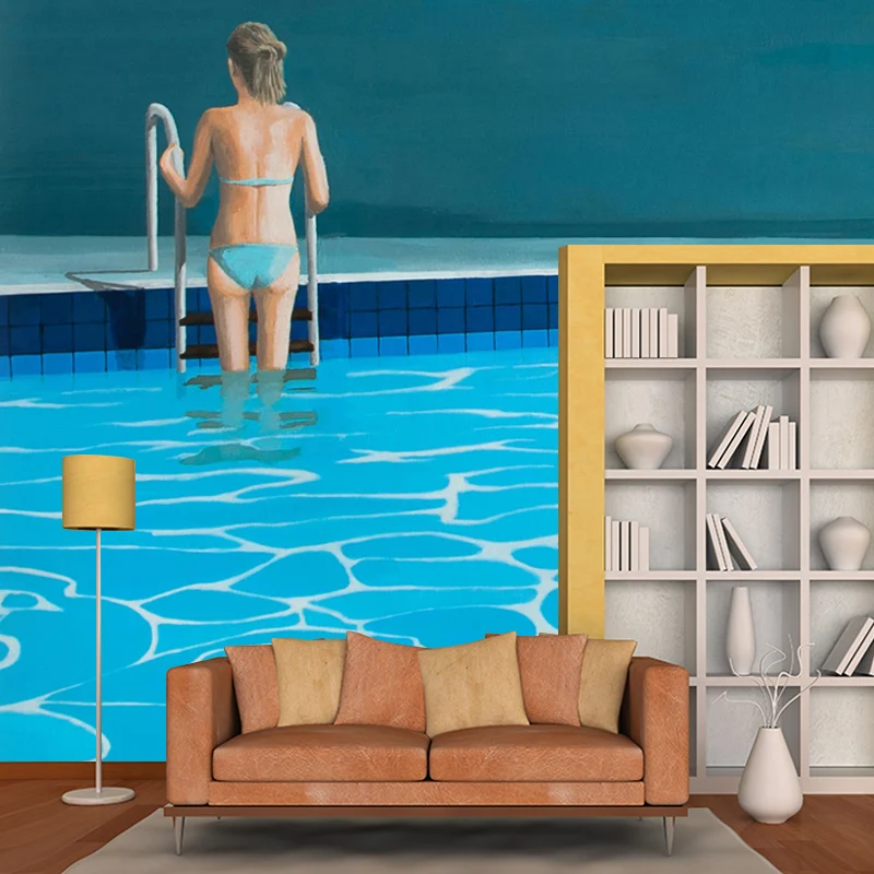 Papel pintado azul de la piscina Mural prueba de manchas arte moderno decoración de la pared de la sala de estar Azul Clea...