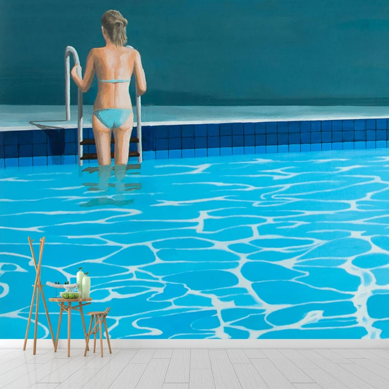 Papel pintado azul de la piscina Mural prueba de manchas arte moderno decoración de la pared de la sala de estar Azul Clea...