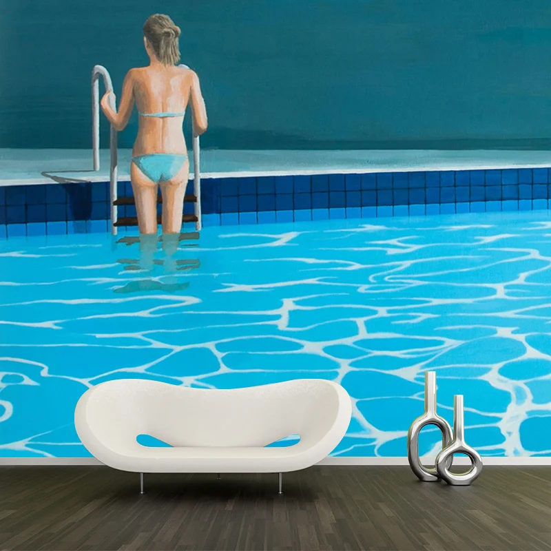 Papel pintado azul de la piscina Mural prueba de manchas arte moderno decoración de la pared de la sala de estar Azul Clea...