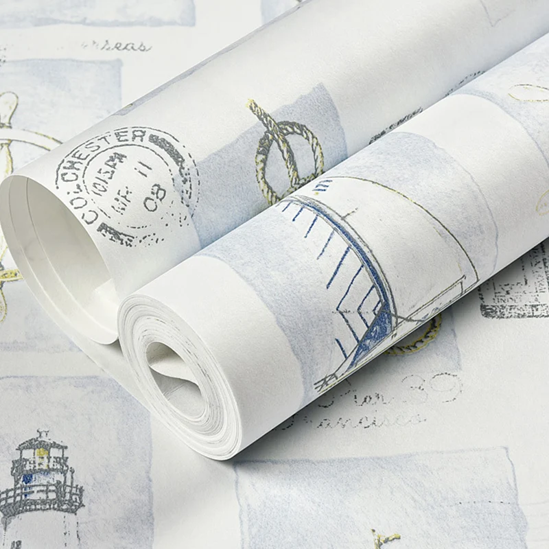 Papel pintado de barco de vela para niños, revestimiento de paredes no pegado para dormitorio infantil, 31 pies x 20,5 pul...