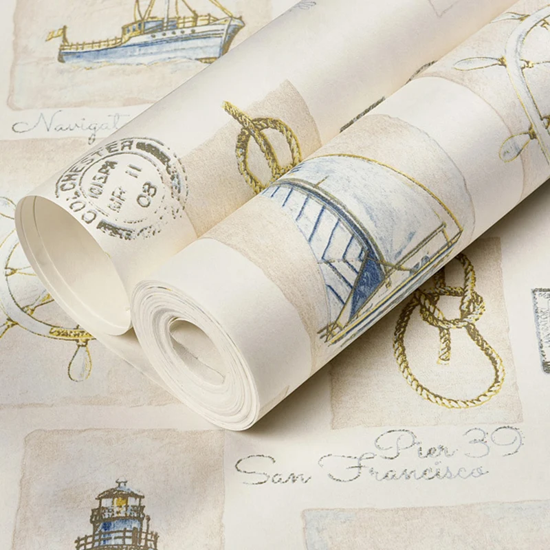 Papel pintado de barco de vela para niños, revestimiento de paredes no pegado para dormitorio infantil, 31 pies x 20,5 pul...
