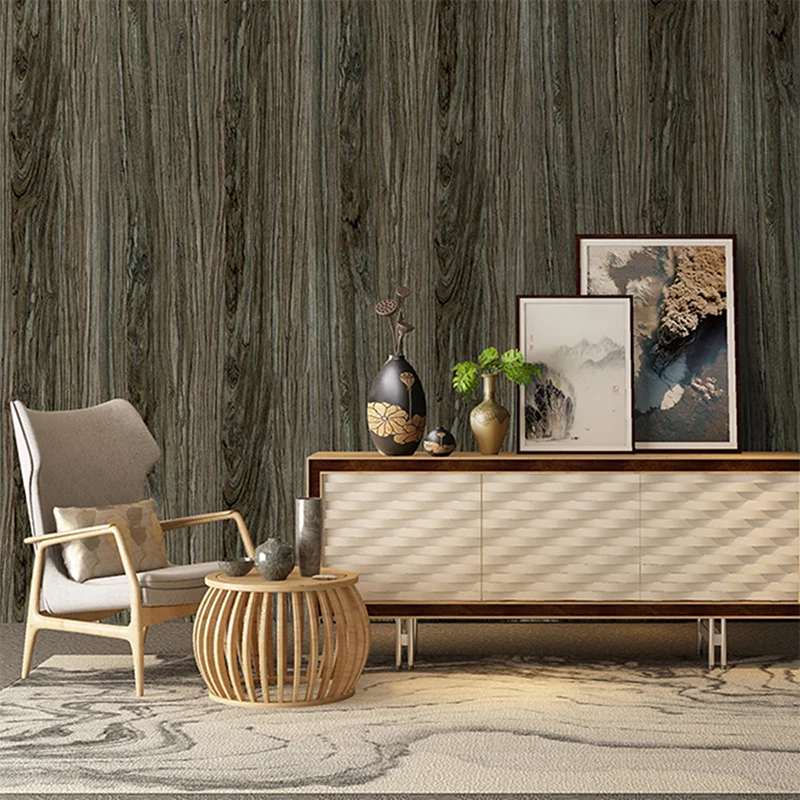 Papel pintado con aspecto de madera de café oscuro, pelar y pegar, revestimiento de paredes para sala de estar de granja C...