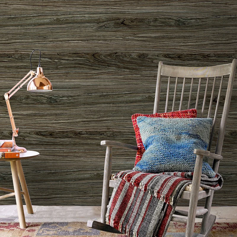 Papel pintado con aspecto de madera de café oscuro, pelar y pegar, revestimiento de paredes para sala de estar de granja C...
