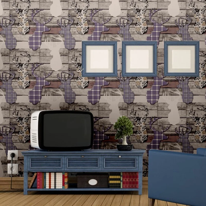 Papel pintado con cabeza de alce y ladrillo, novedad, lavable, decoración de pared para salón, 54,2 pies cuadrados Gris Cl...