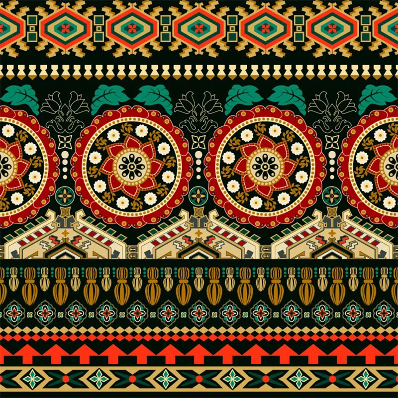 Papel pintado con diseño de mandala sin costuras, arte de pared bohemio de tela no tejida en amarillo y verde Amarillo Cle...