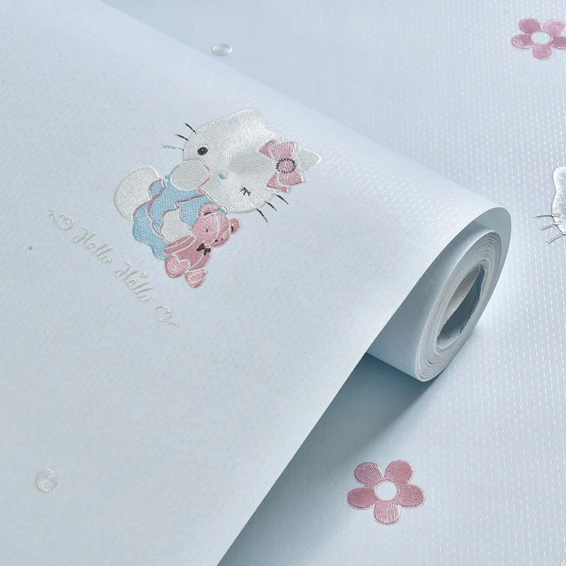 Papel pintado 3D Cute Kitty para niñas resistente la humedad, no pegado, 20,5 pulgadas x 33 pies Rosa Clearhalo