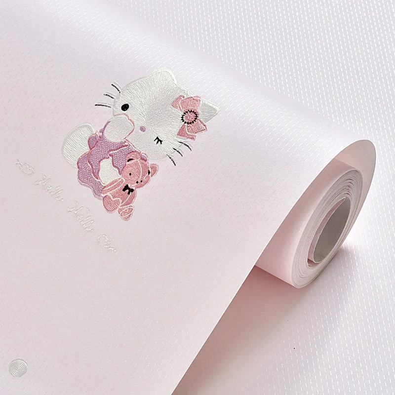 Papel pintado 3D Cute Kitty para niñas resistente la humedad, no pegado, 20,5 pulgadas x 33 pies Rosa Clearhalo