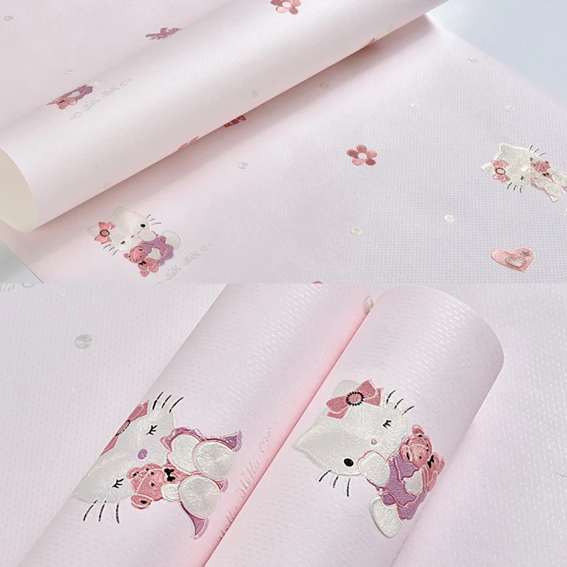 Papel pintado 3D Cute Kitty para niñas resistente la humedad, no pegado, 20,5 pulgadas x 33 pies Rosa Clearhalo