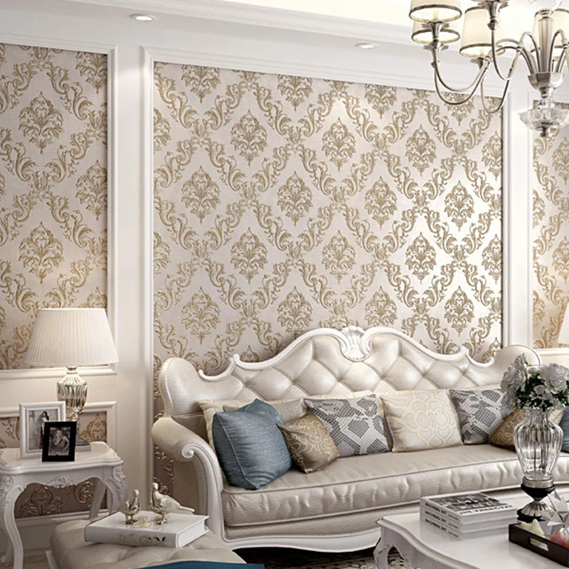 Papel pintado damasco con impresión 3D nórdica, decoración de pared no pegada resistente las manchas, 31' por 20,5" Cafe C...