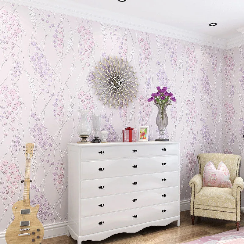 Papel pintado decorativo no pegado, diseño de flores densas, decoración de pared no tejida en color pastel Purpura Clearhalo