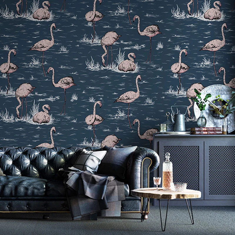 Papel pintado decorativo no tejido de color oscuro con patrón de flamenco para niños, 20,5" de ancho x 33' de largo Clearhalo