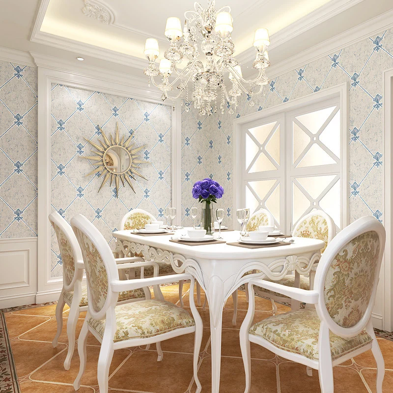 Papel pintado Fleur De Lis Trellis estilo retro arte de pared en relieve 3D en azul claro, sin pegar Clearhalo