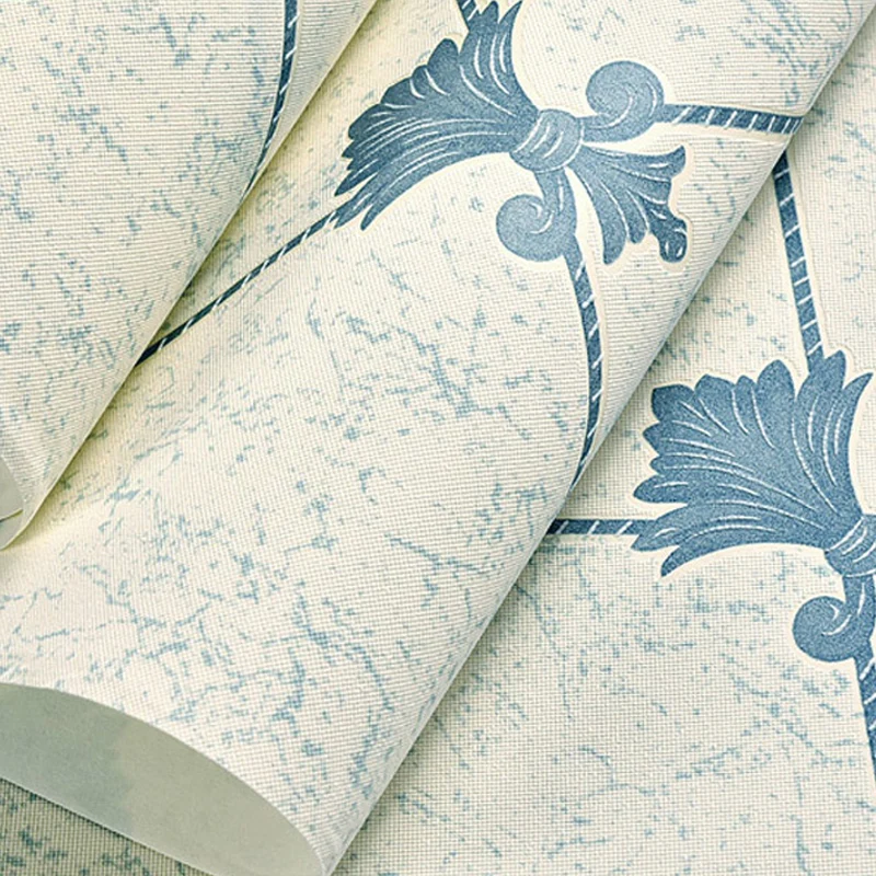 Papel pintado Fleur De Lis Trellis estilo retro arte de pared en relieve 3D en azul claro, sin pegar Clearhalo