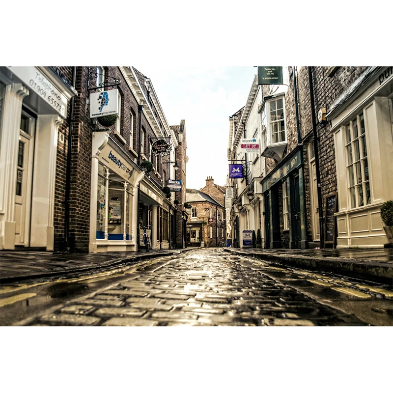 Papel pintado fotográfico impreso grande arte de pared de edificios europeos y callejeros para bar y cafeterí, amarillo pa...