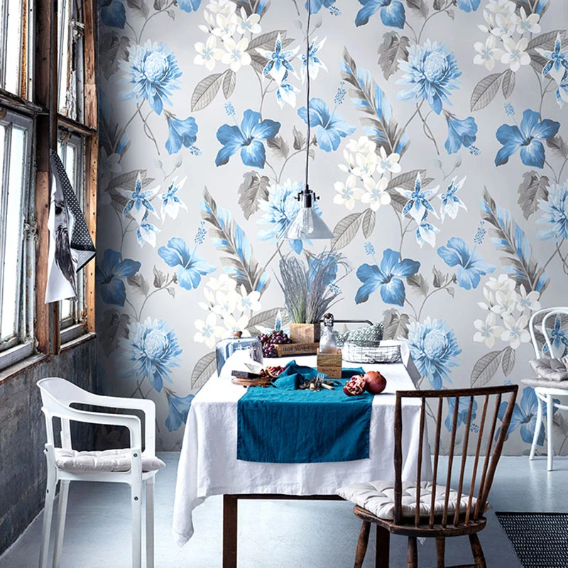 Papel pintado Fresh Magnolia and Stem, decoración de pared no pegada para pared decorativa, 33 pies x 20,5 pulgadas Azul C...