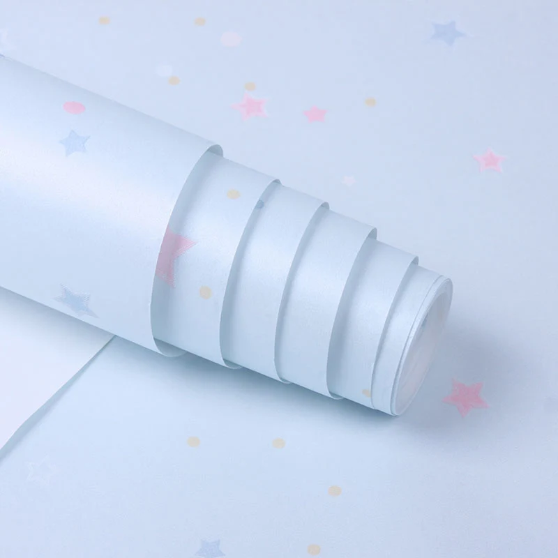 Papel pintado infantil de estrellas y puntos para dormitorio, revestimiento de paredes de tela no tejida en colores suaves...