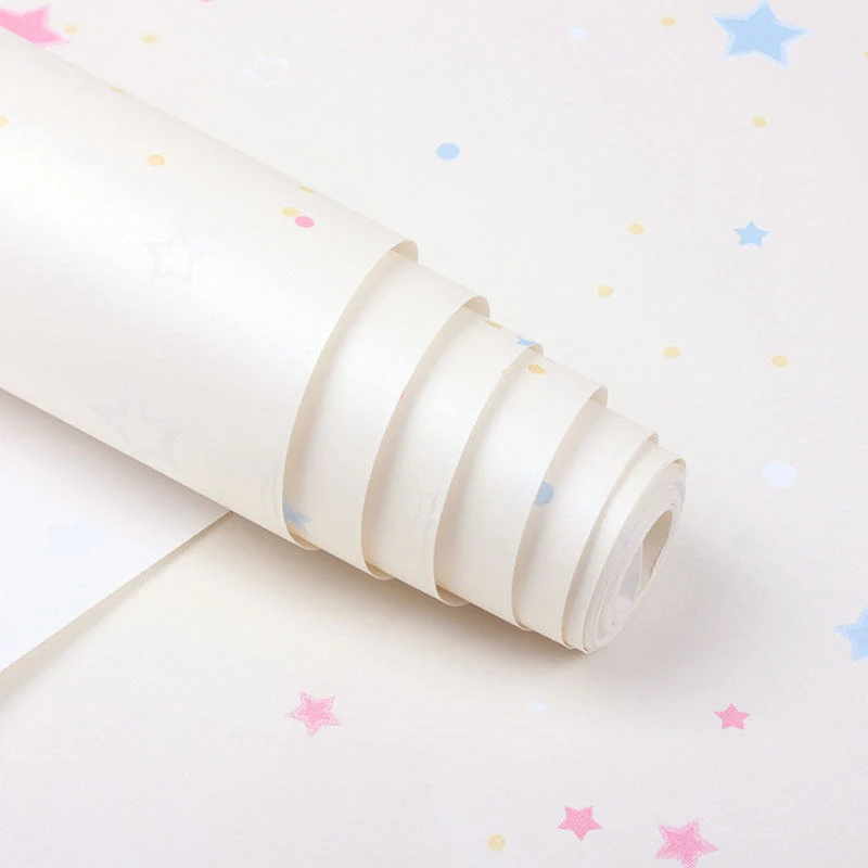 Papel pintado infantil de estrellas y puntos para dormitorio, revestimiento de paredes de tela no tejida en colores suaves...