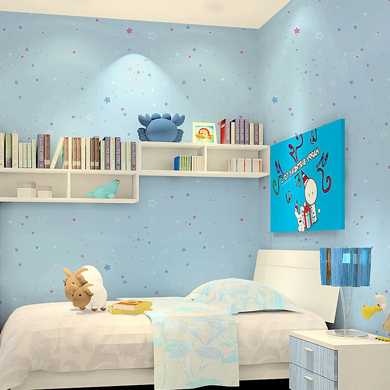 Papel pintado infantil de estrellas y puntos para dormitorio, revestimiento de paredes de tela no tejida en colores suaves...