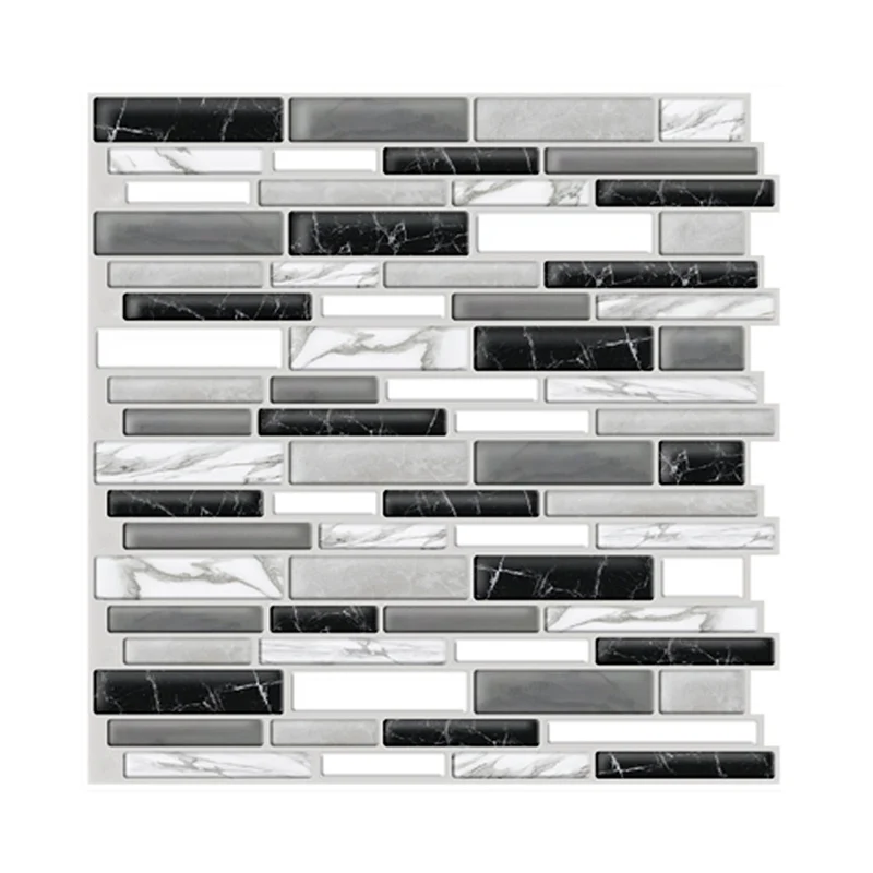 Papel pintado de ladrillo despegable, decoración de pared de azulejos de mosaico rústico y limpio en color oscuro, 12' x 1...