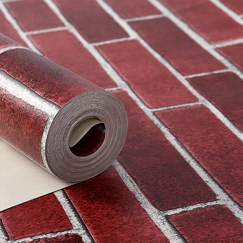 Papel pintado de ladrillo resistente las manchas para sala de estar, 33' x 20.5" Rojo Clearhalo