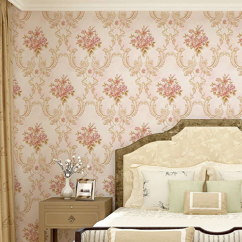 Papel pintado lavable con estampado de peonías, tela no tejida, decoración rústica de pared para sala de estar Beis Clearhalo
