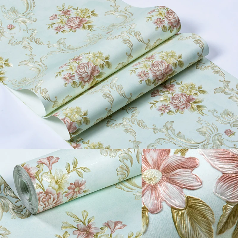 Papel pintado lavable con estampado de peonías, tela no tejida, decoración rústica de pared para sala de estar Beis Clearhalo