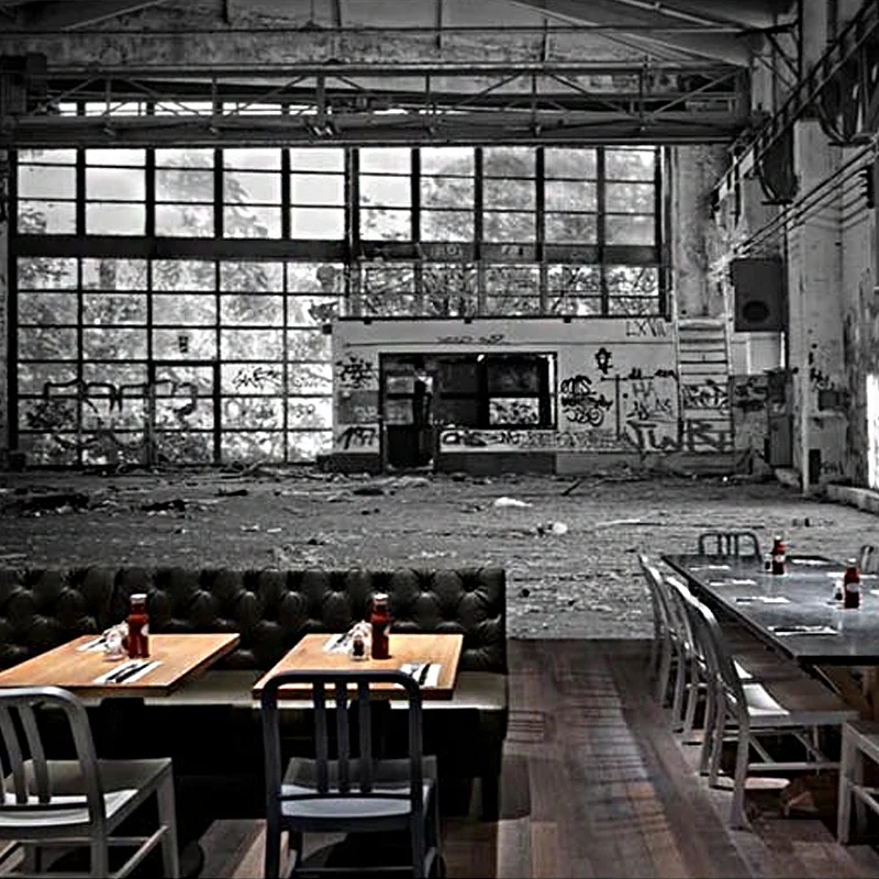 Papel pintado mural de almacén industrial para decoración de bar, decoración de pared extra grande en gris Negro Clearhalo