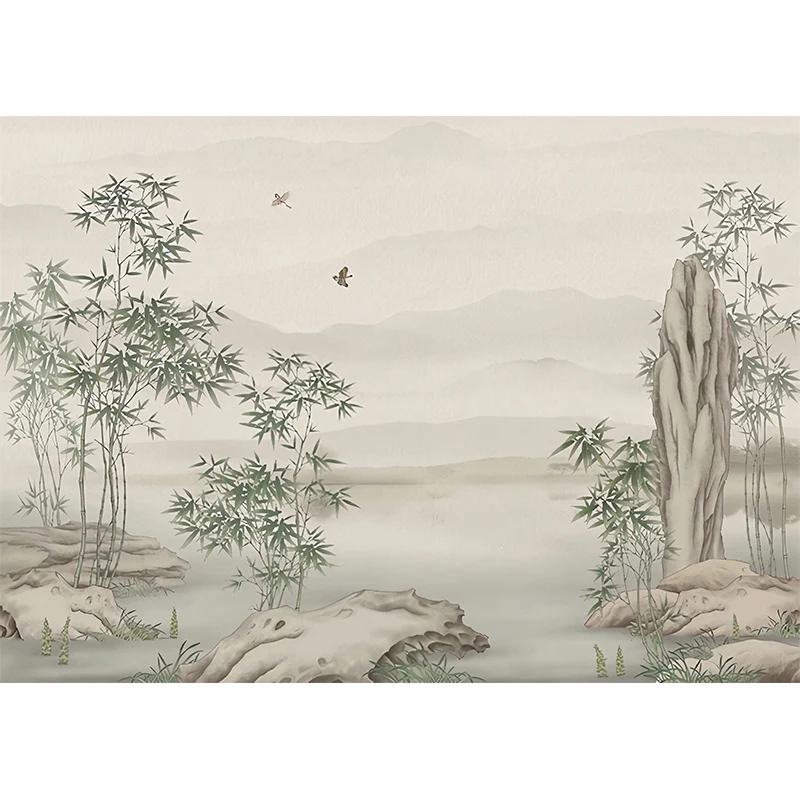 Papel pintado mural de bambú entero en verde y gris, arte de pared no tejido para decoración del hogar, hecho medida Gris...