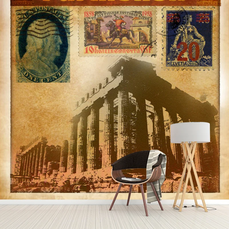Papel pintado Mural completo del Partenón en revestimiento de paredes de tela no tejida marrón para decoración del hogar,...