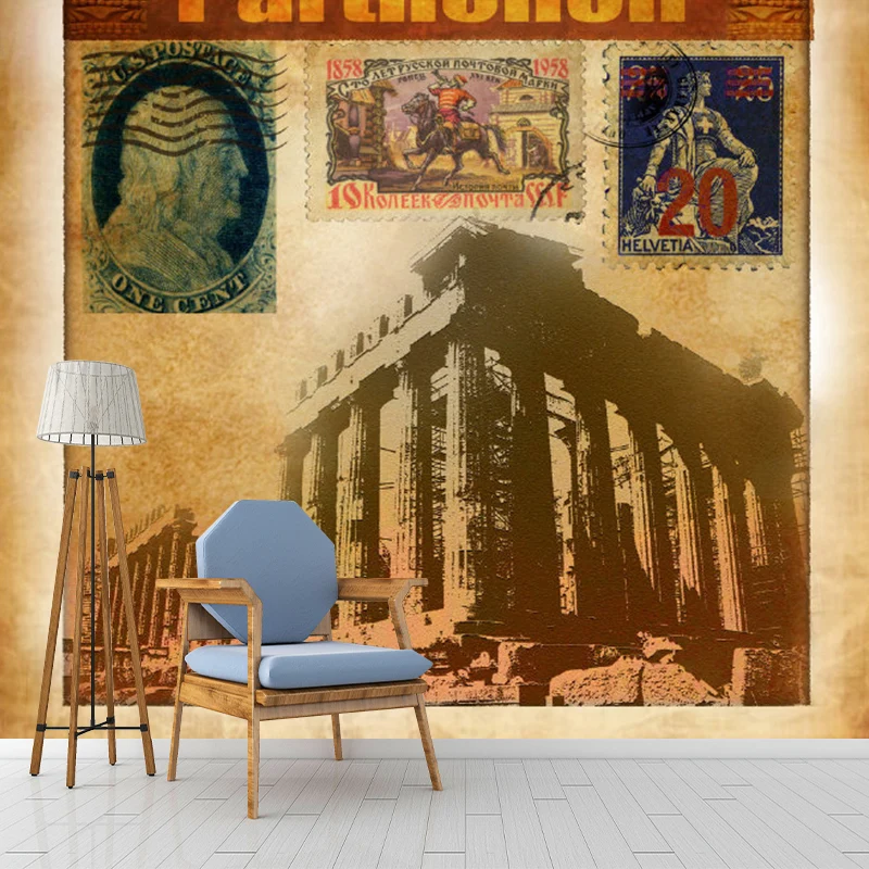 Papel pintado Mural completo del Partenón en revestimiento de paredes de tela no tejida marrón para decoración del hogar,...