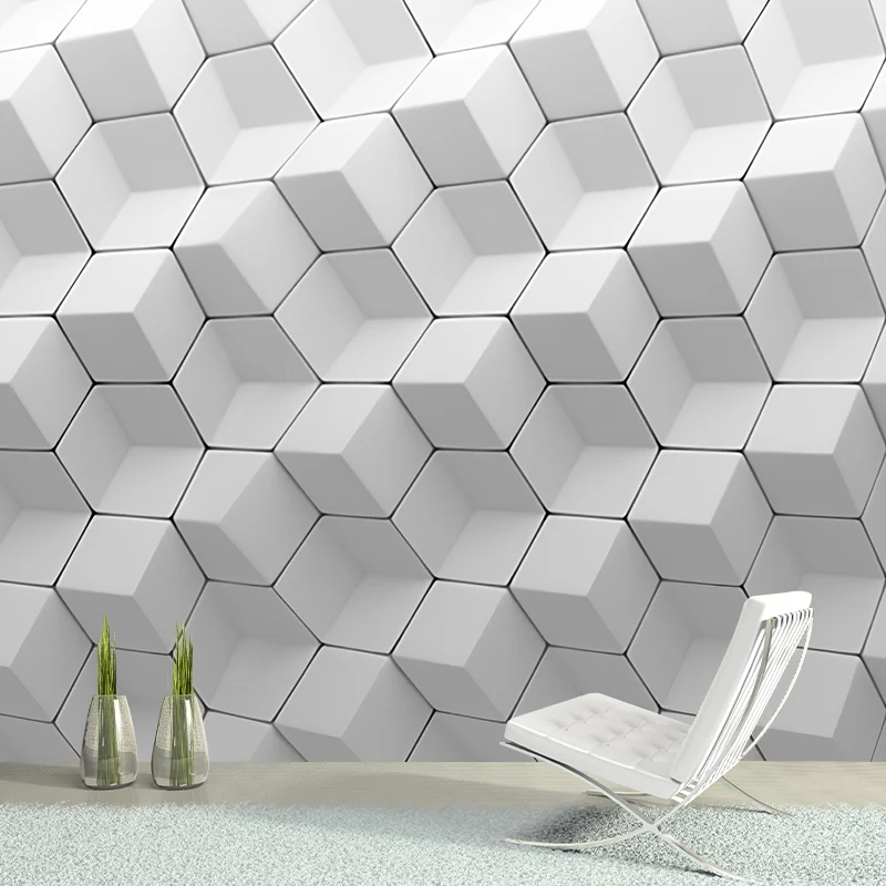 Papel pintado mural completo Geometrías 3D grises lisas Decoración de pared personalizada, tamaño personalizado disponible...