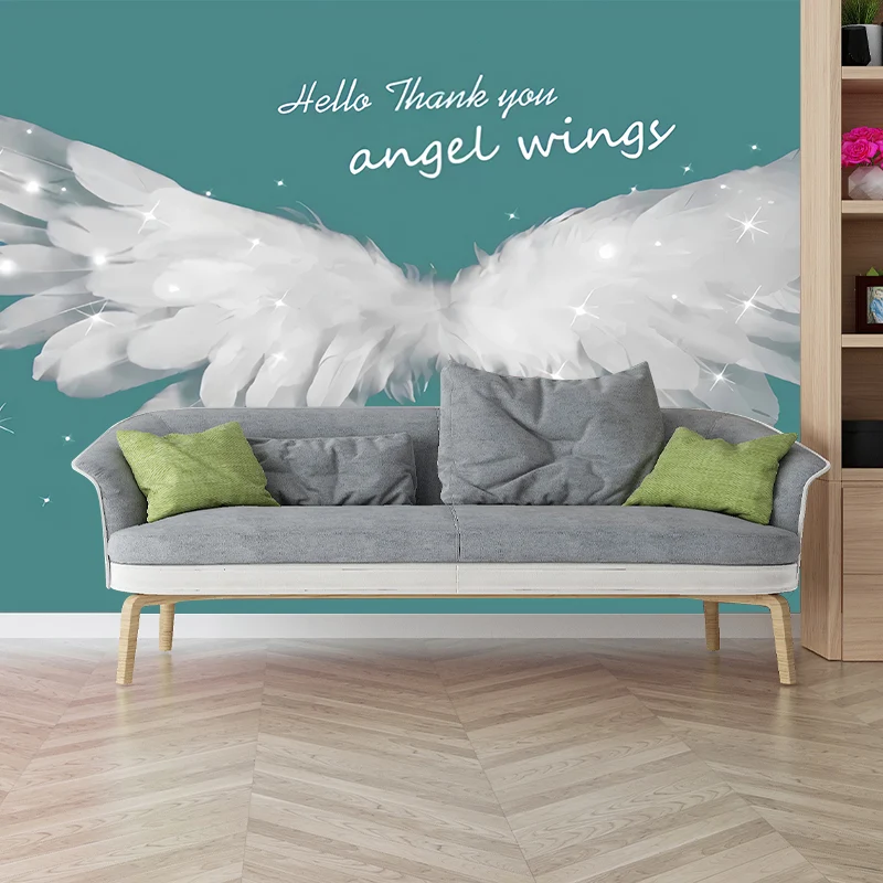 Papel pintado mural con alas verdes y blancas, arte decorativo de pared para dormitorio de niño o niñ Verde Clearhalo