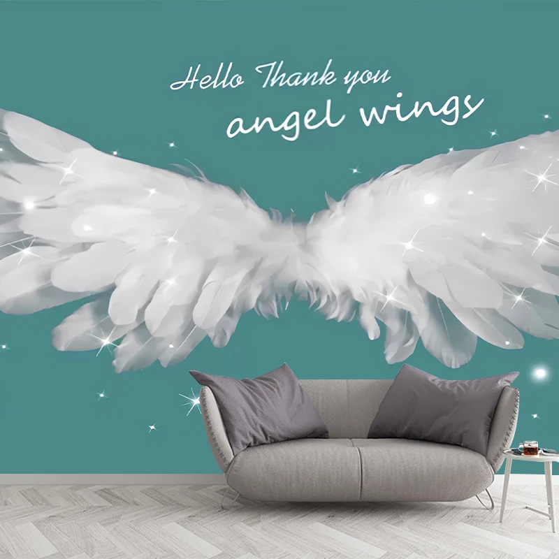 Papel pintado mural con alas verdes y blancas, arte decorativo de pared para dormitorio de niño o niñ Verde Clearhalo