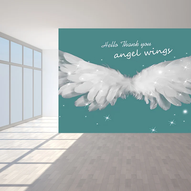 Papel pintado mural con alas verdes y blancas, arte decorativo de pared para dormitorio de niño o niñ Verde Clearhalo