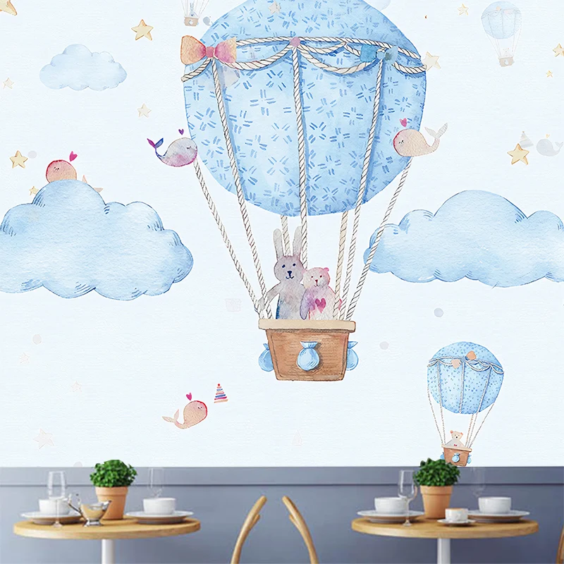 Papel pintado mural con globo azul y cielo, revestimiento de paredes resistente las manchas para decoración de dormitorio...